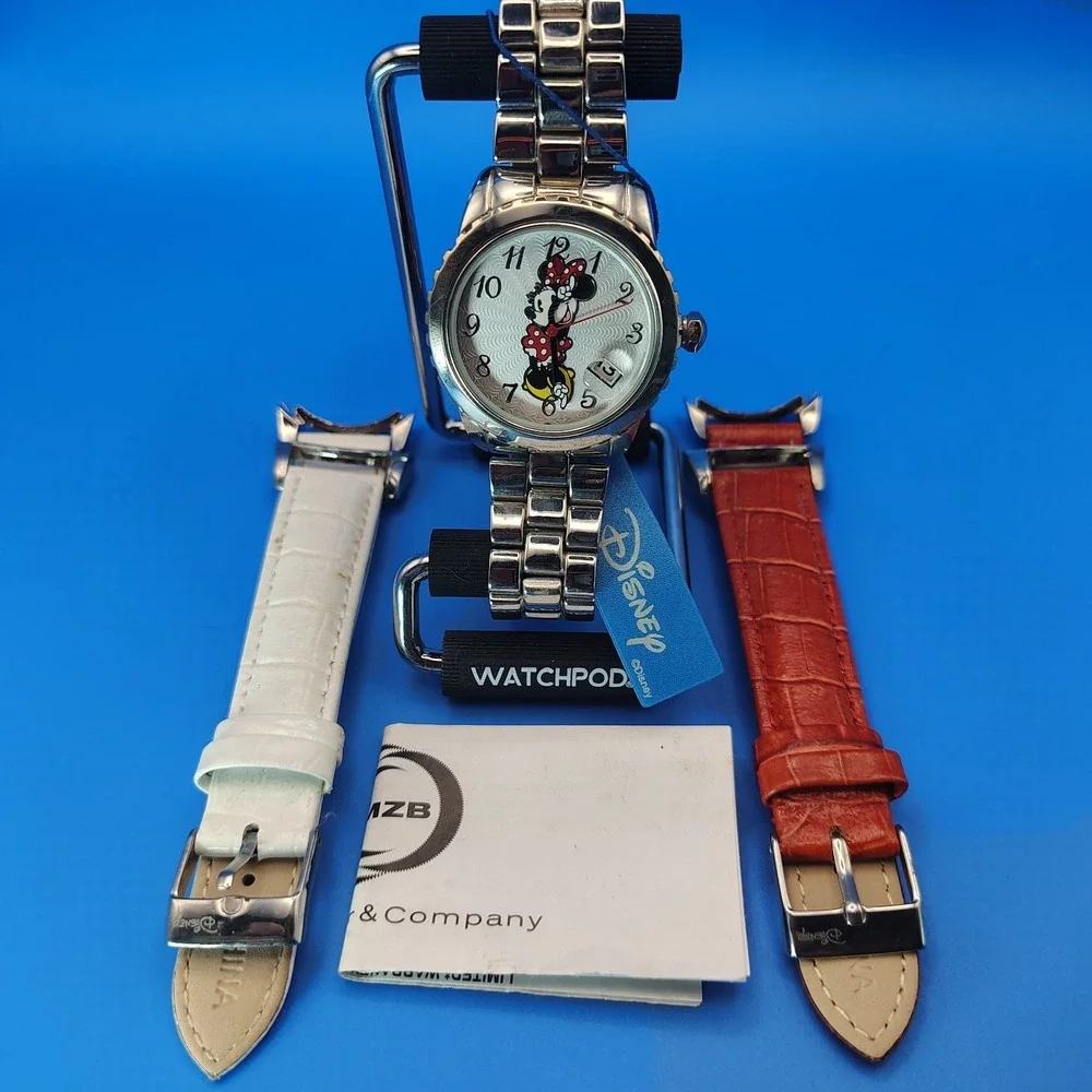Vintage 1993‎ Disney Minnie Mouse 36mm Women's Quartz Watch Extra Leather Straps